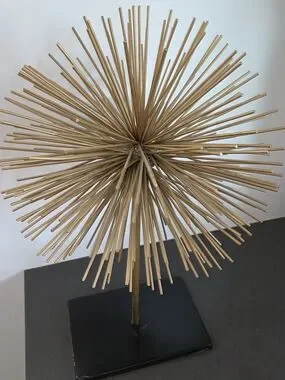 Image showcasing Art | Geometric Gold Sunburst Urchin Tabletop Decor Black Block Base ...